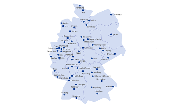 Deutschlandkarte mit den EmS-Standorten