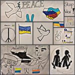 Schülerinnen und Schüler bastelten eine Collage für den Frieden in der Ukraine