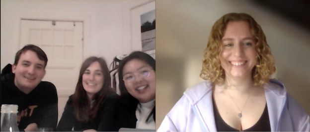 Screenshot von vier jungen Menschen während eines Online-Meetings
